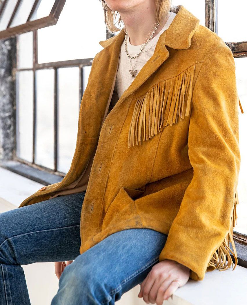 Western Suede Jacket Beige Fringe Suede Jacket