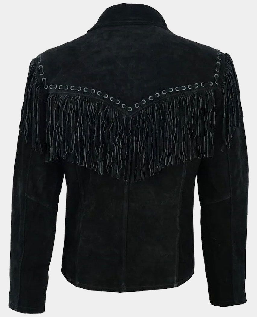 Western Leather Jacket with Fringe Tassels