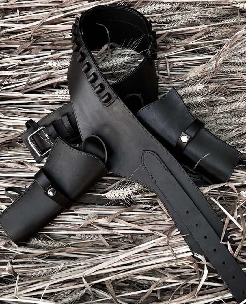 22 Plain Holster Black Leather Western Rig Dual Gun Belt