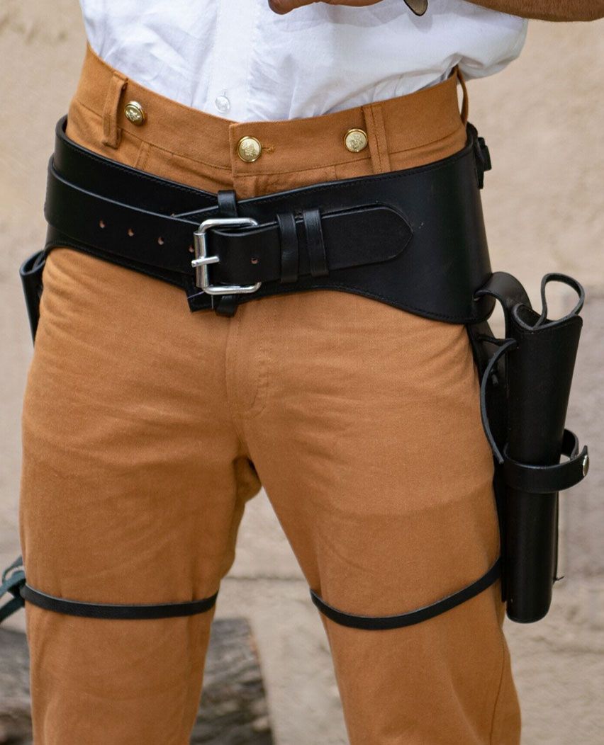 22 Plain Holster Black Leather Western Rig Dual Gun Belt