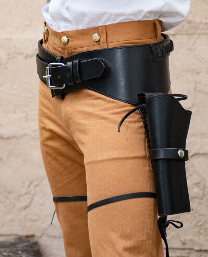 22 Plain Holster Black Leather Western Rig Dual Gun Belt