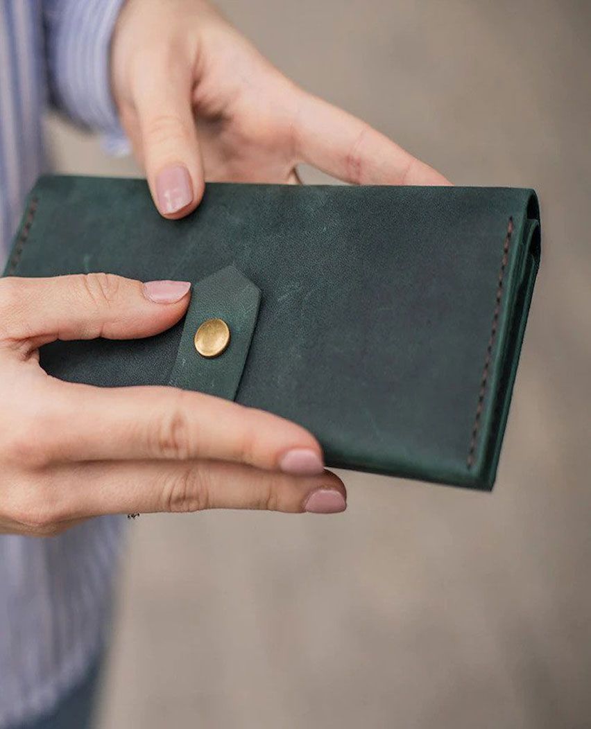 Personalised long slim leather wallet