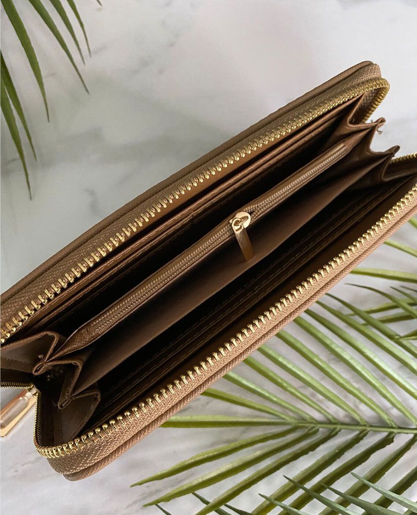 Personalised Camel vegan leather monogram  zipped Women's Purse