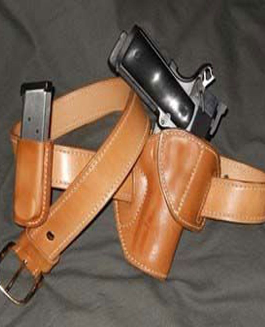 Shine Leather Belt Holster With Belt & Mag Pouch