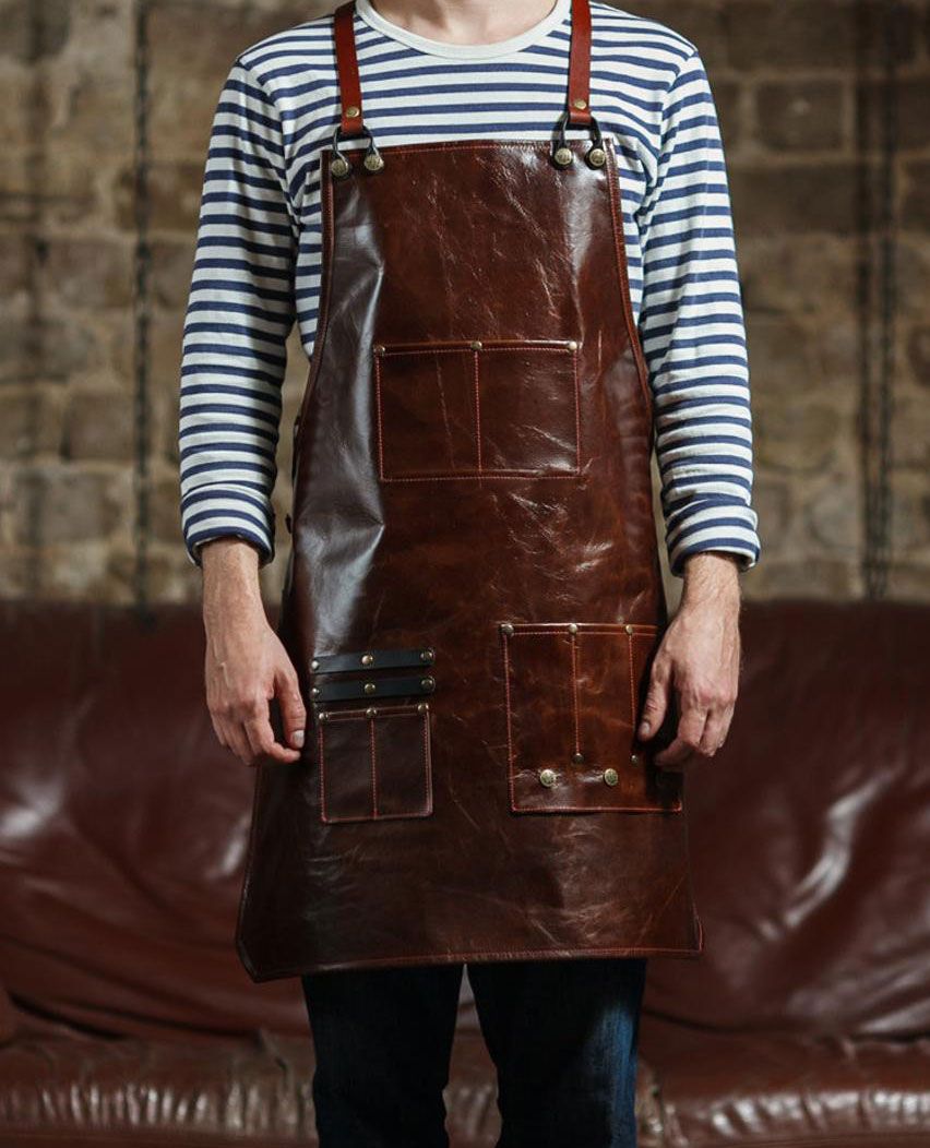 Barber brown modern leather apron