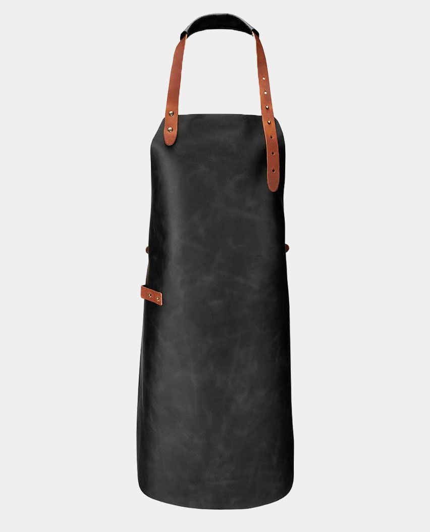 Bartender Black Leather With Brown Strap Apron