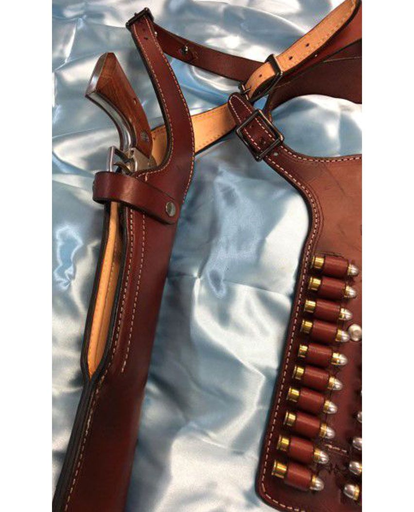 Handmade Leather Shoulder Brown Holster For All Long Barrel Revolvers With Bullet Loop