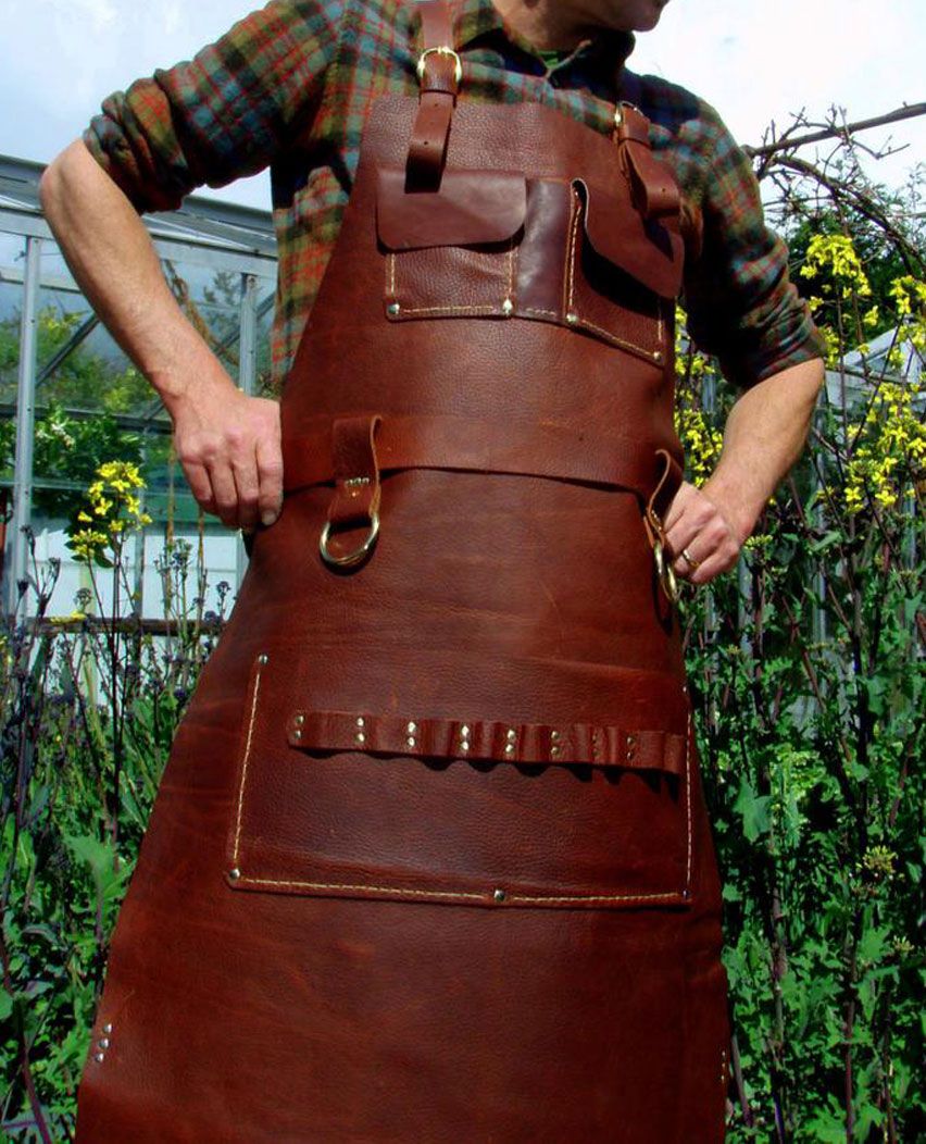 Brown Woodworker Deluxe Pockets with Brass Rings Leather Apron