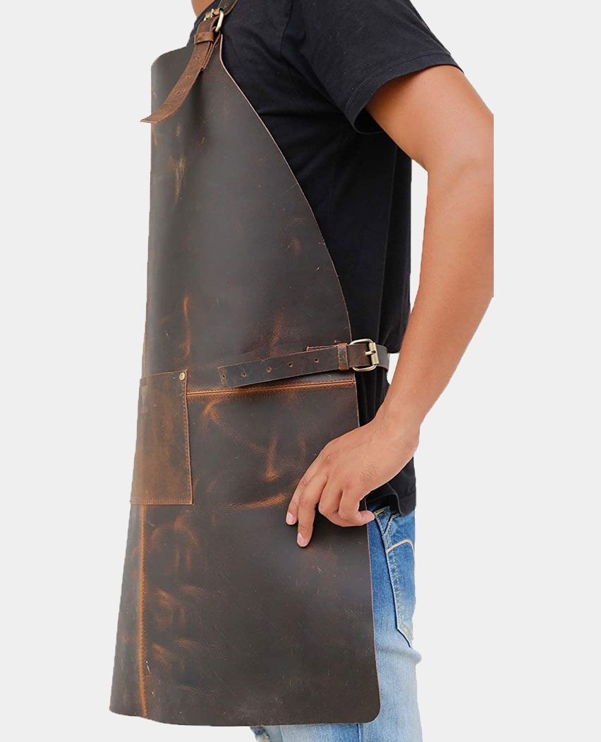 Chef Durable Cross Utility Tool Pockets Leather Apron