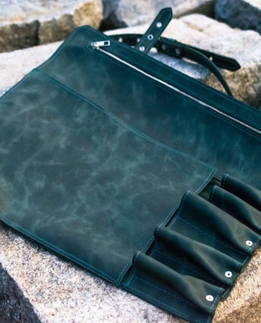 Chef knife roll bag made of genuine leather