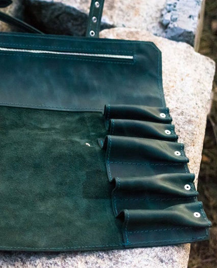 Chef knife roll bag made of genuine leather