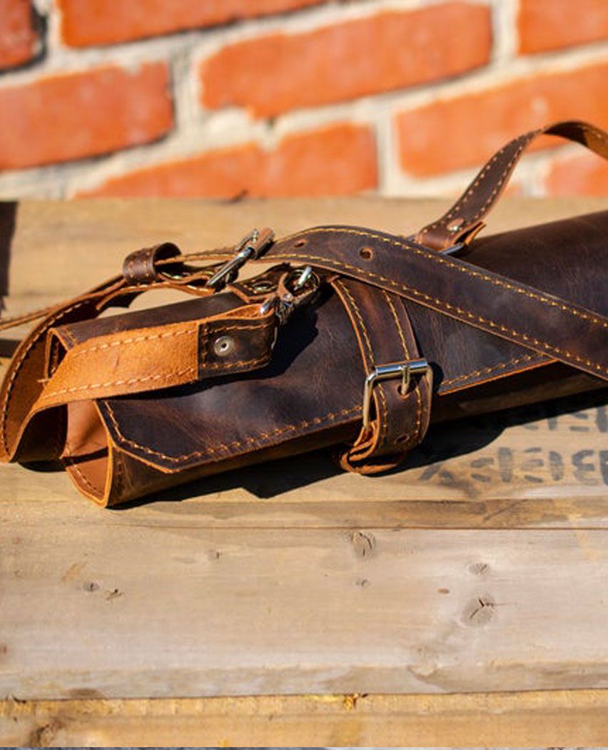 Custom Knife Leather Roll Bag with Pocket