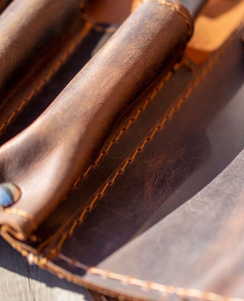 Custom Knife Leather Roll Bag with Pocket