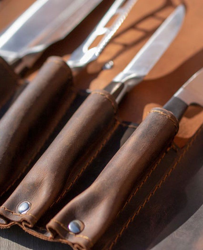 Custom Knife Leather Roll Bag with Pocket