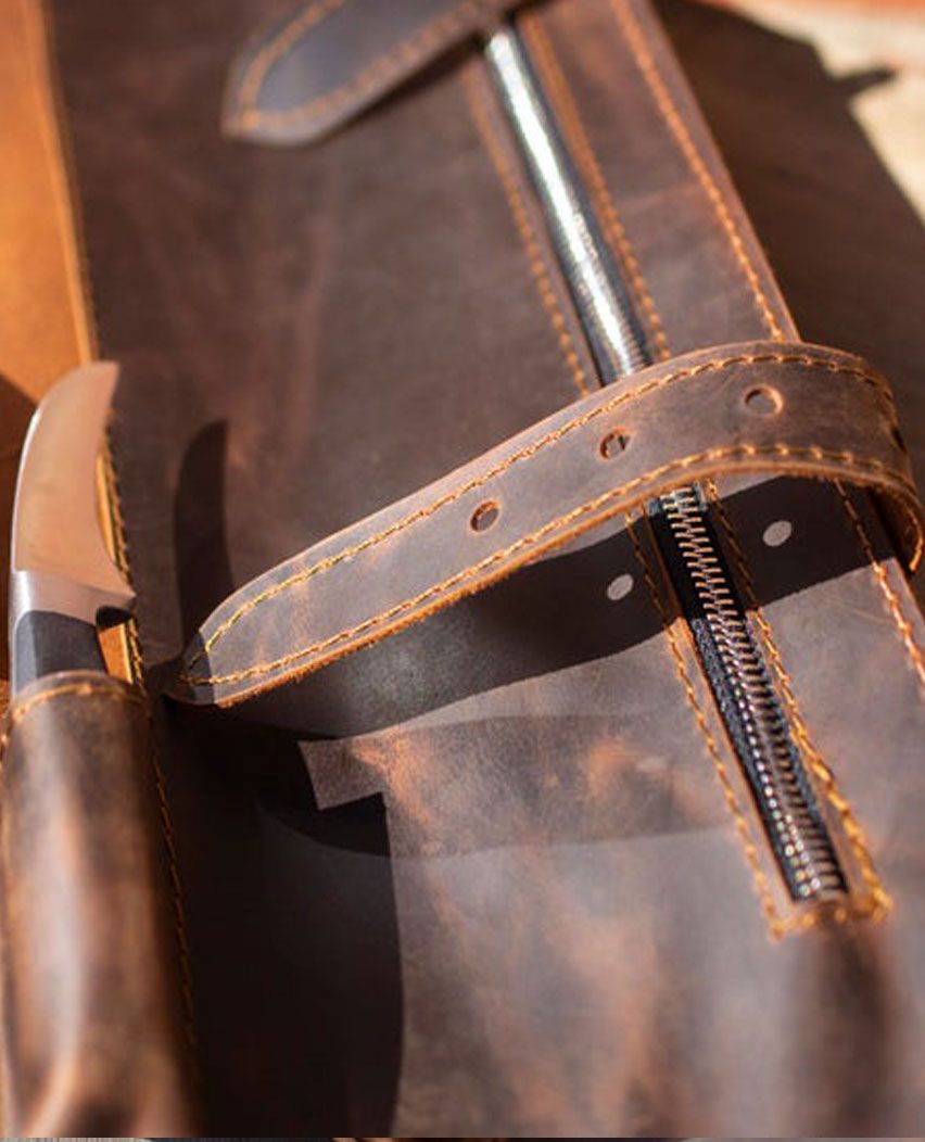Custom Knife Leather Roll Bag with Pocket