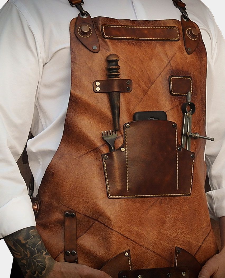 Deluxe Light Walnut Leather Apron