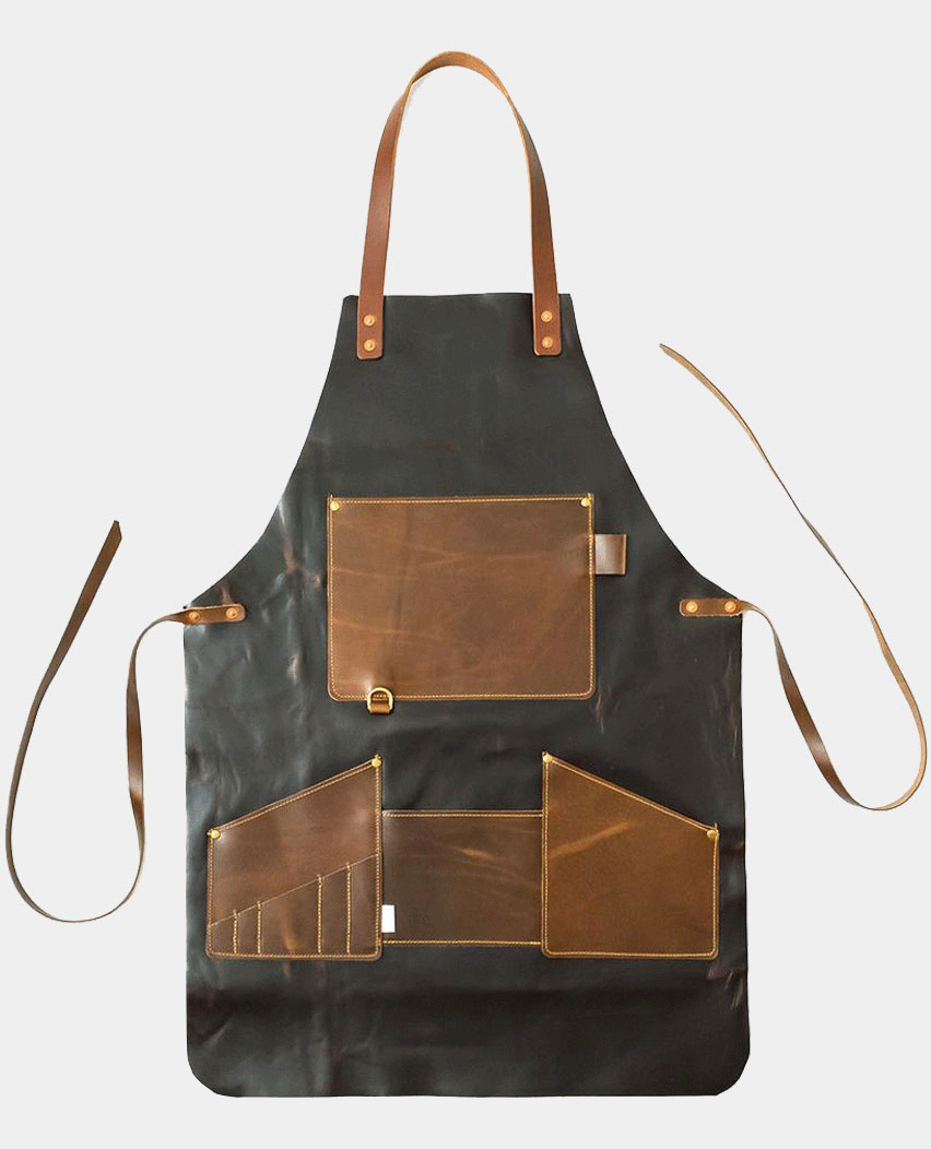Distressed Woodwork Leather Apron 