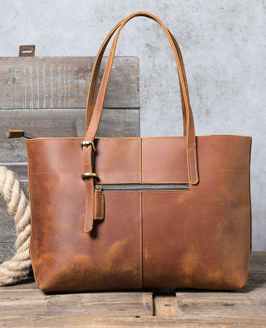 Genuine Brown Leather Women Laptop Bag