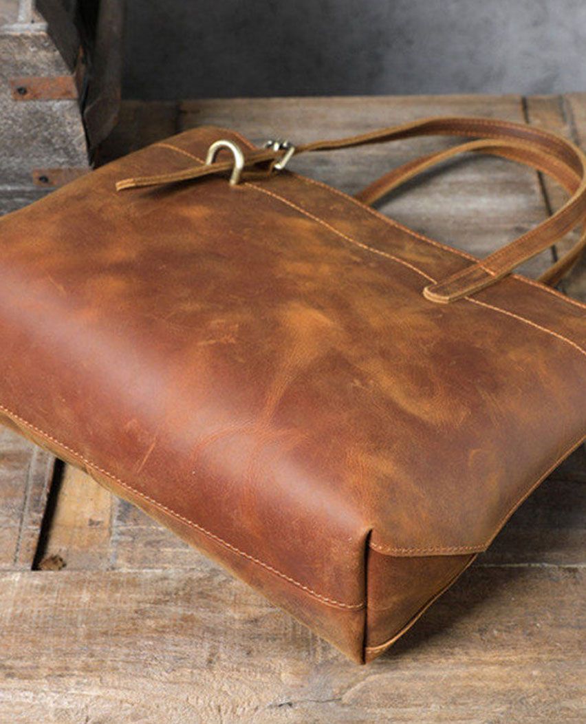 Genuine Brown Leather Women Laptop Bag