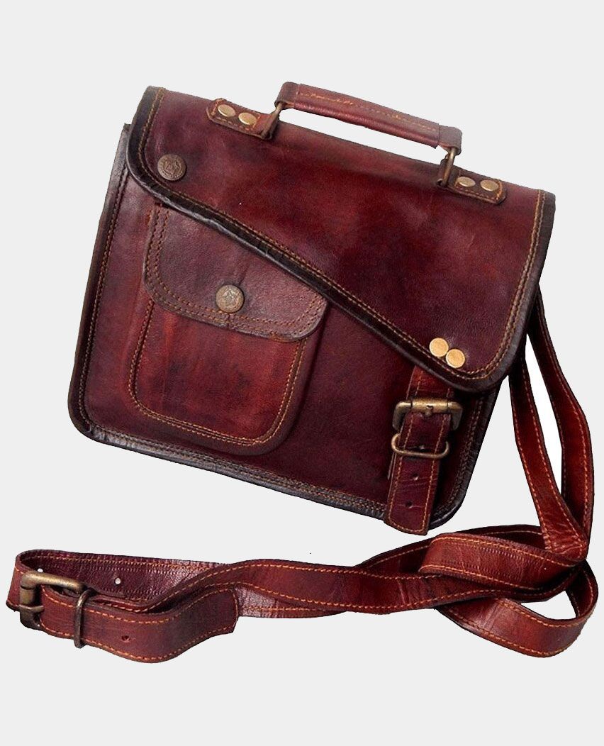 Genuine Leather Brown Satchel Laptop Bag