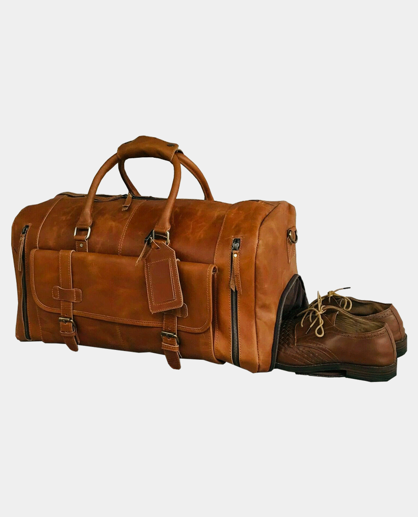 Handmade Buffalo Leather Duffle Bag with Shoes