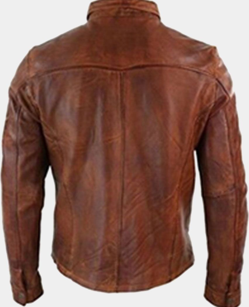 Handmade Brown Real Leather Shirt Retro Moto Style