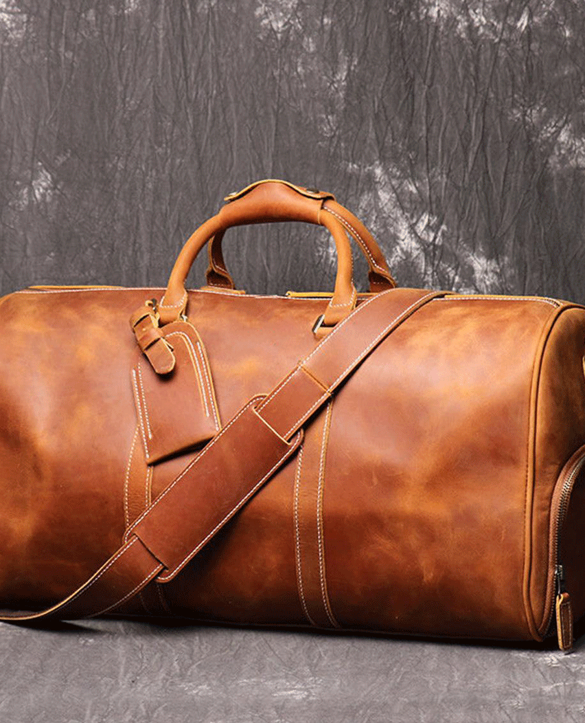 Handmade Full Grain Leather Duffle Bag with Shoes