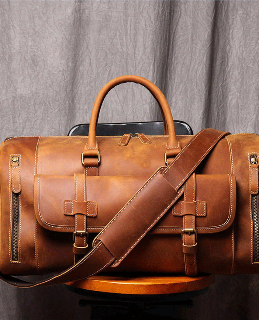 Handmade Full Grain Leather Duffle Bag with Shoes