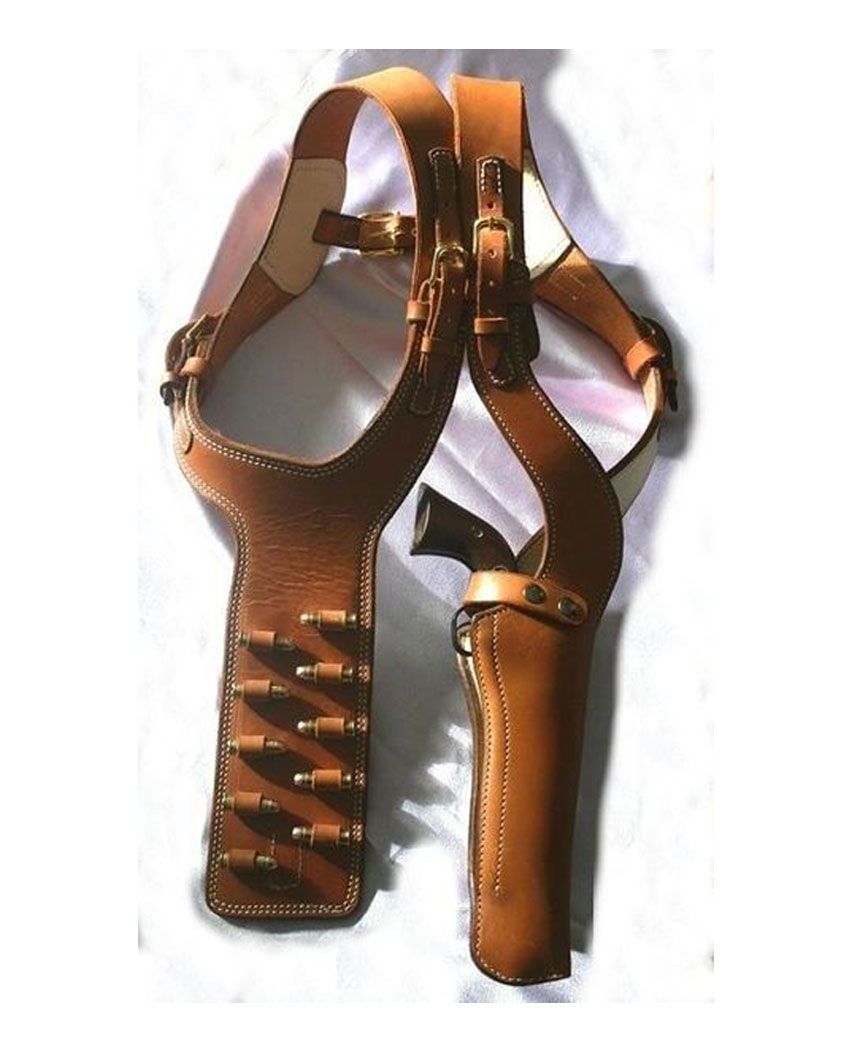 Handmade Brown Leather Shoulder Holster With Bullet Pocket For All Revolver