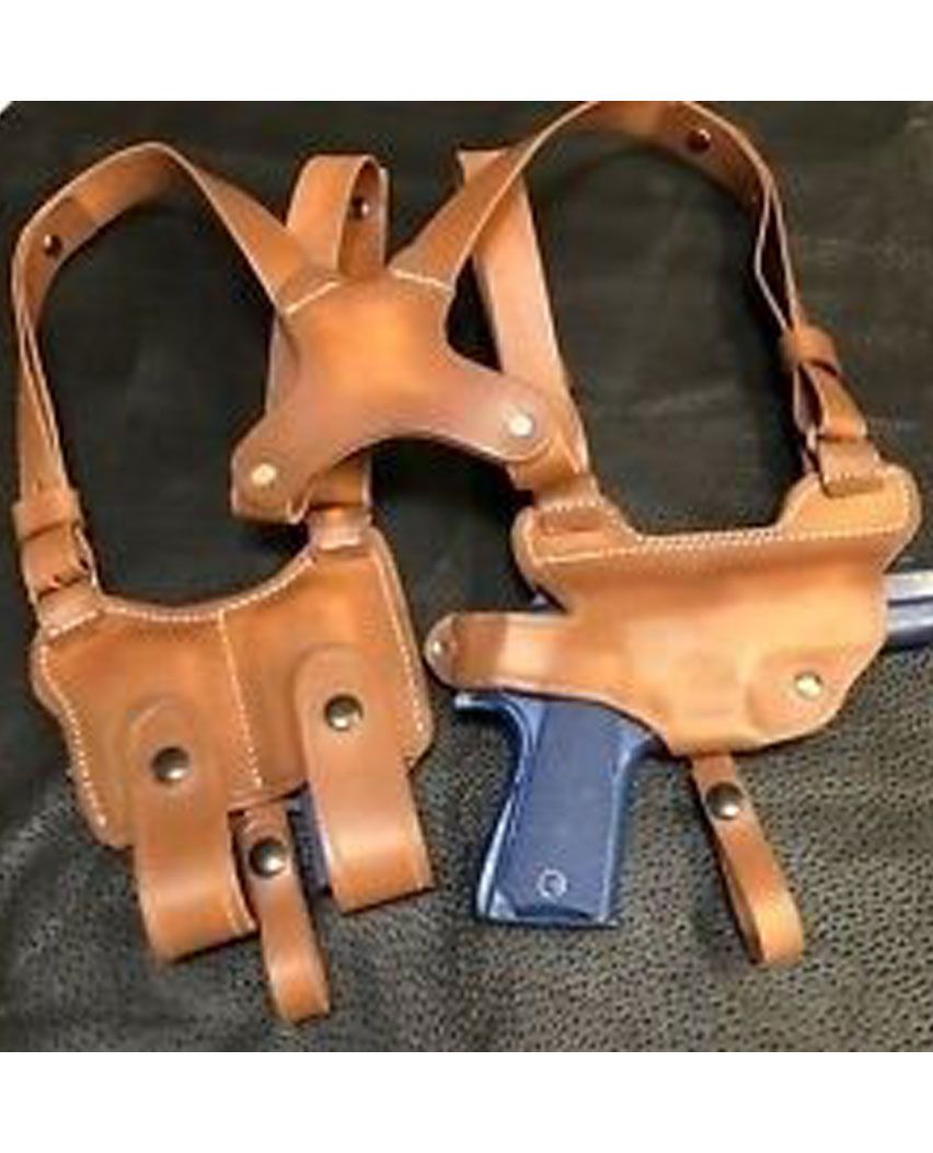 Handmade Brown Leather Shoulder Holster With Bullet Pocket For All Revolver