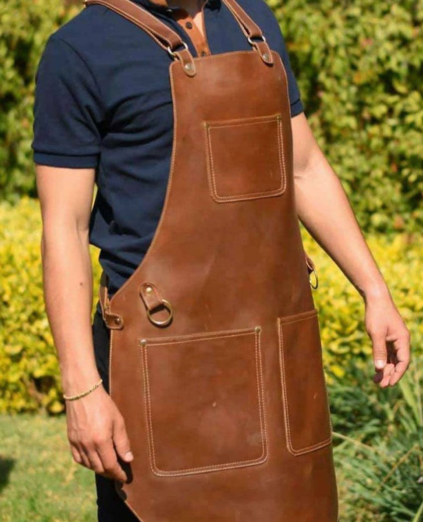 Mens Bartender Leather Apron with Pockets 