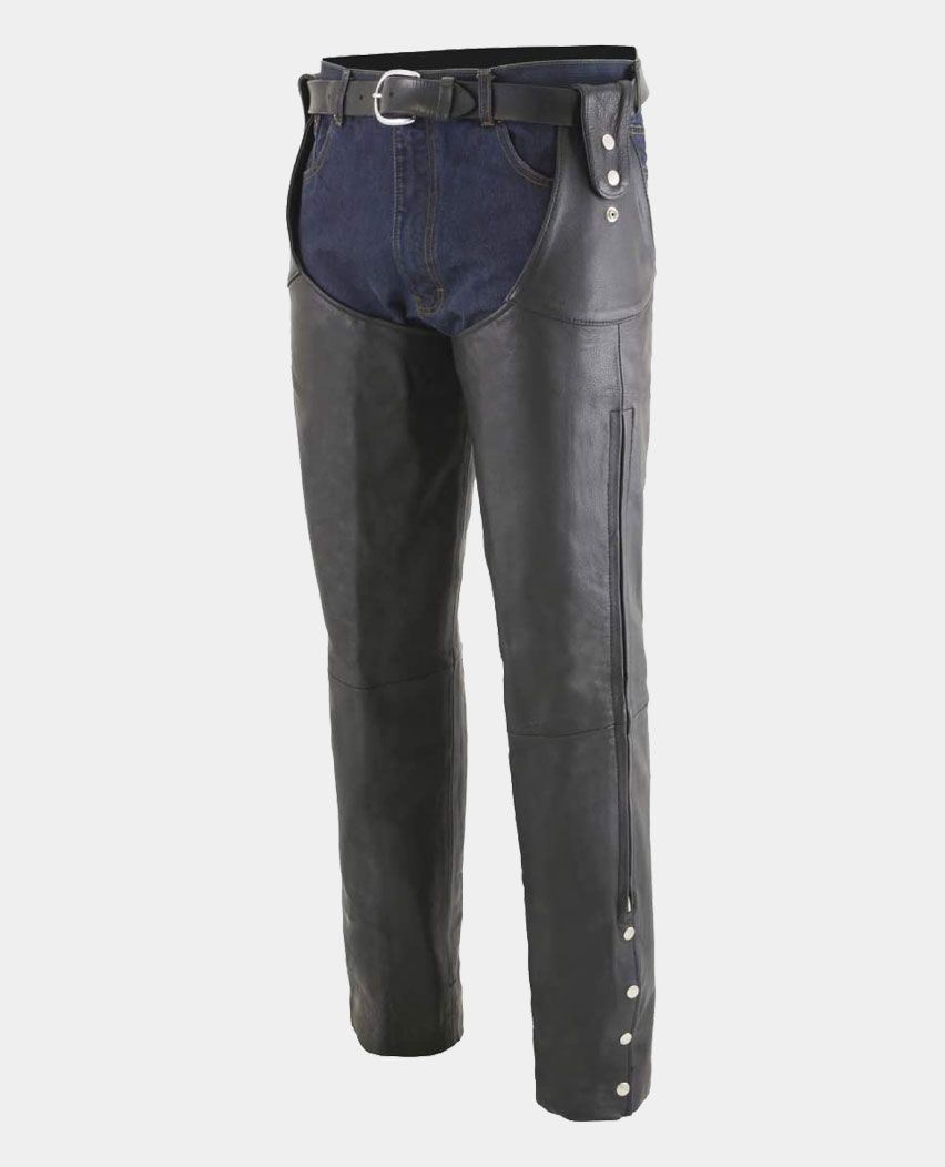 Men's Black Adjustable Side Snap Leather Chaps