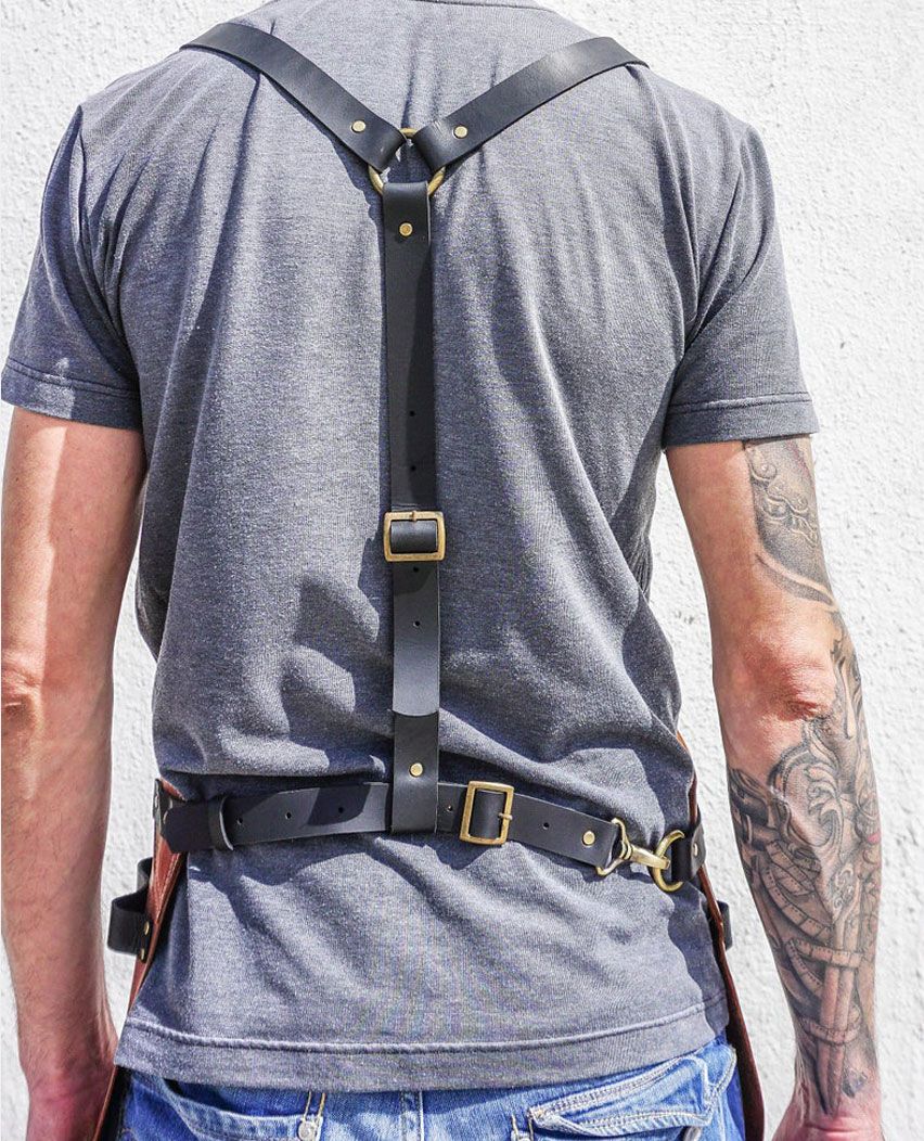 Mens Personalized Barber Black Leather Apron