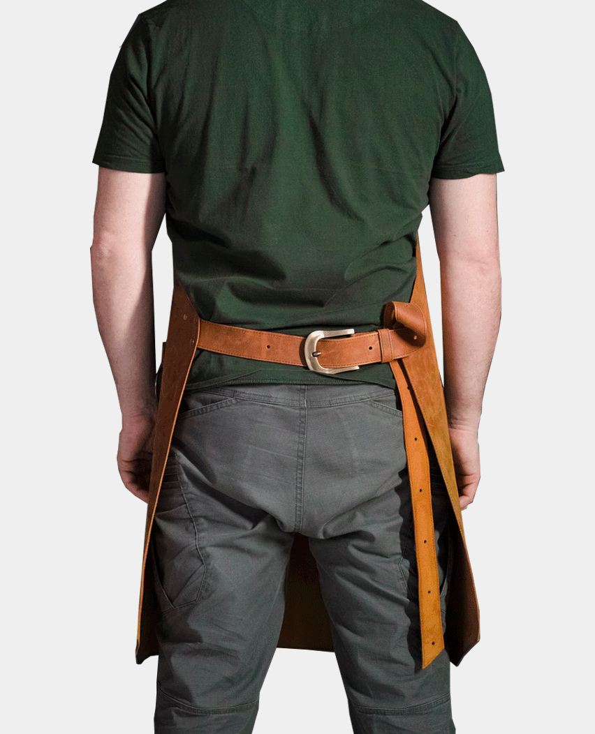 Men's Brown Personalized Crazy Horse Leather Apron