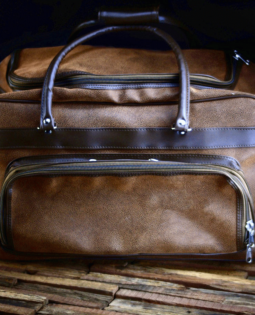 Mens Personalized Leather Embroidered Travel Bag