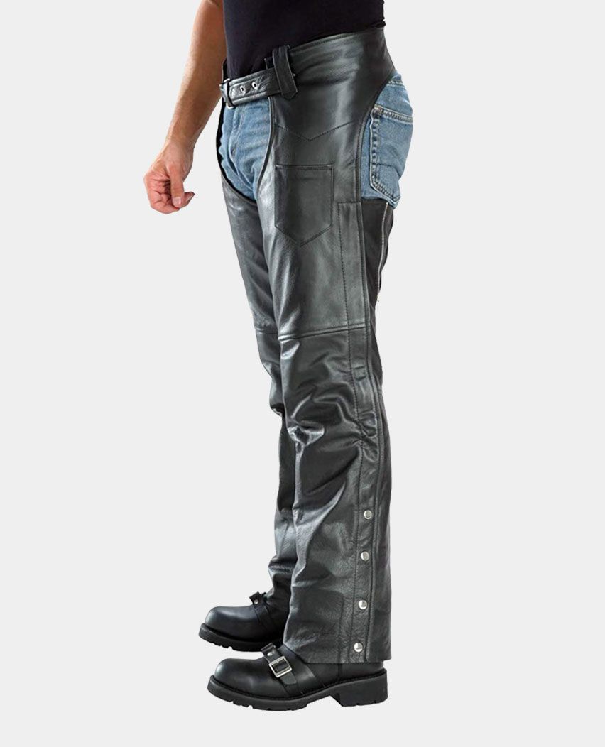 Premium Motorcycle Men Black Easy Fit Chaps