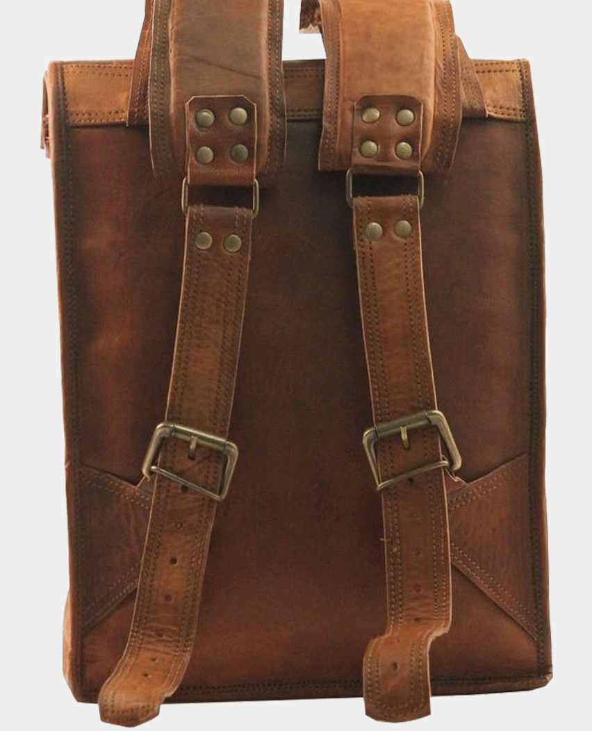 Brown Leather Vintage Backpack For Men