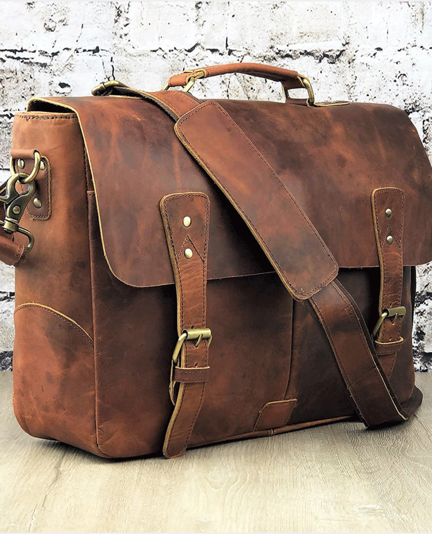 Vintage Handmade Genuine Leather Satchel Bag 