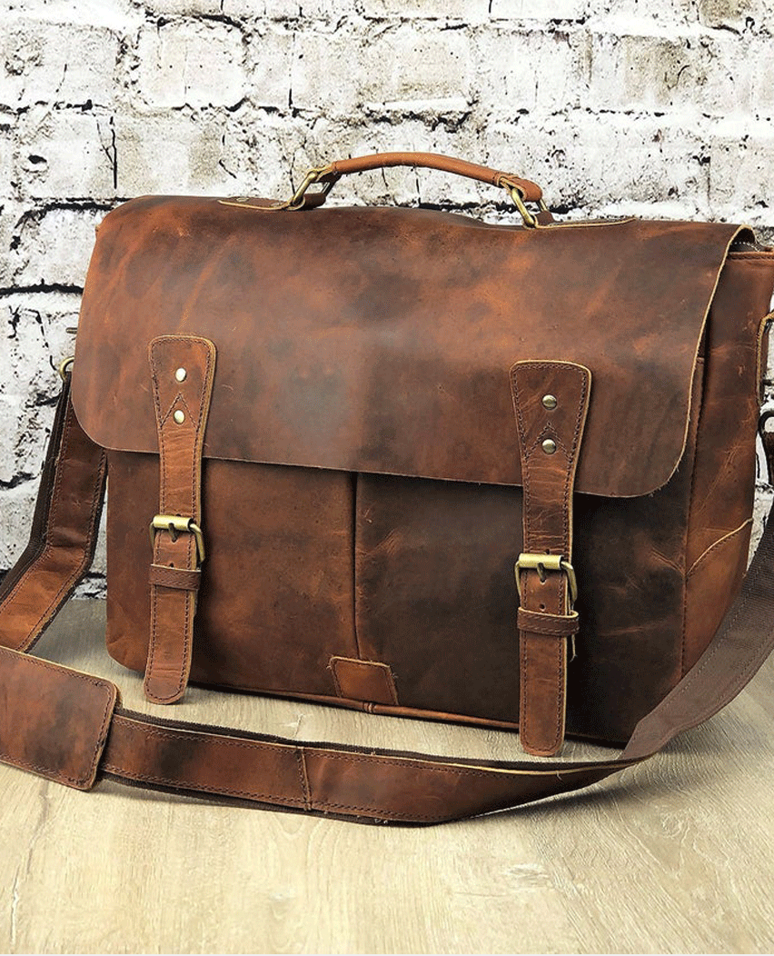 Vintage Handmade Genuine Leather Satchel Bag 