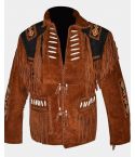 Cowboy Western Leather Jacket Coat With Fringe Bone