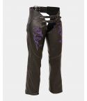 Black and Purple Leather Chaps with Reflective Tribal Embroidery