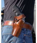 Handmade Brown Leather Belt Holster For Revolvers With Belt