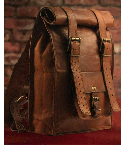 Brown Leather Vintage Backpack For Men