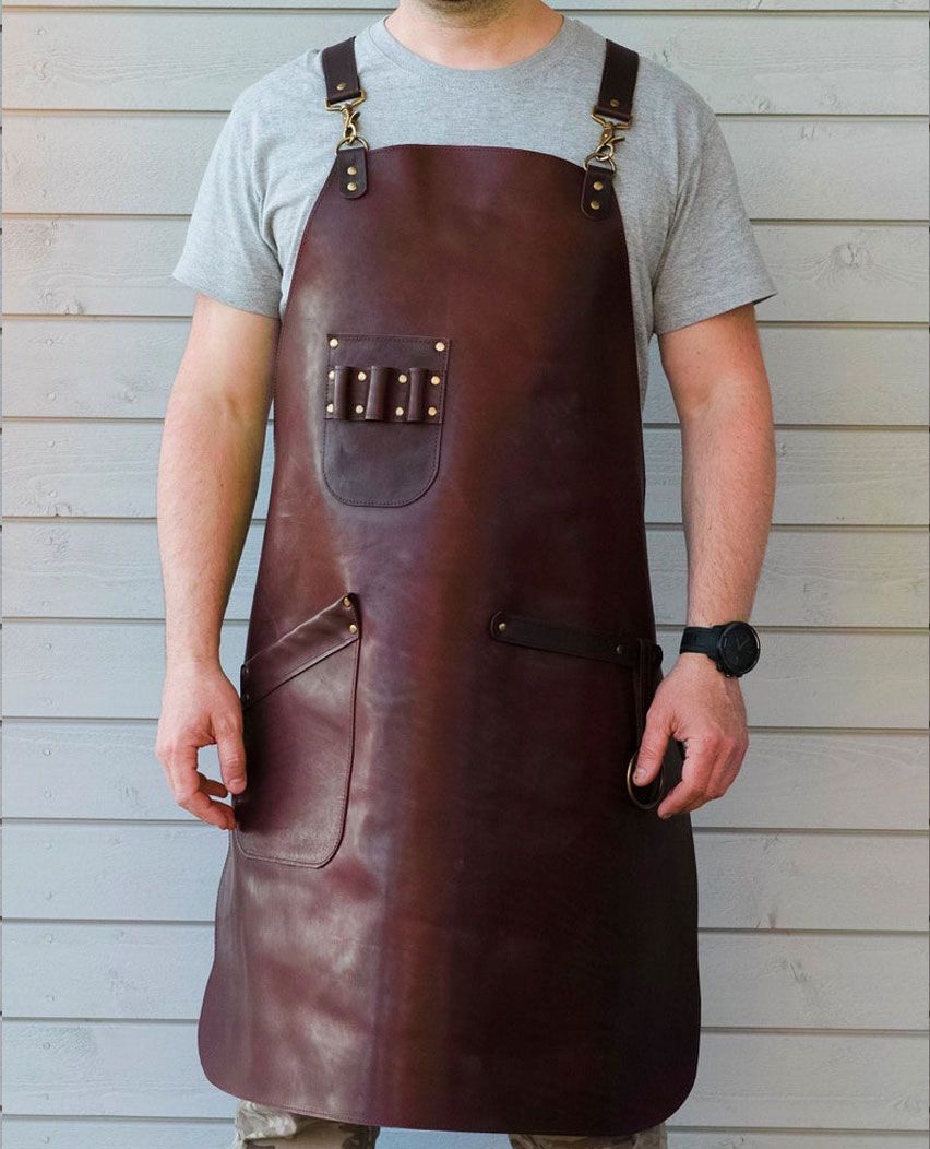 Livorio Premium Leather Apron Made Smooth Leather Barbecue Apron Cooking Apron Waiters Apron 2 Pockets 